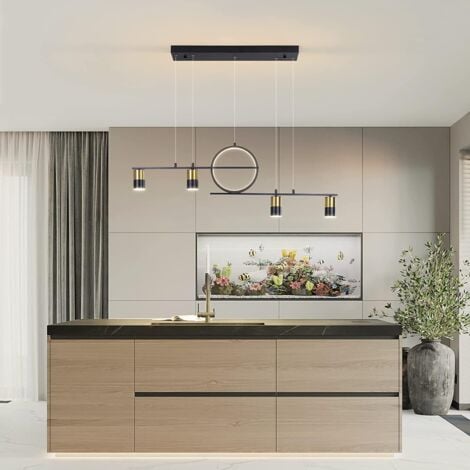 Dimmable LED Pendant Lighting, Creative Linear Pendant Light Fixture, Modern Linear LED Chandelier with Remote, Linear Pendant Hanging Lamp for Kitchen Dining Living Room,40W/Black and Gold