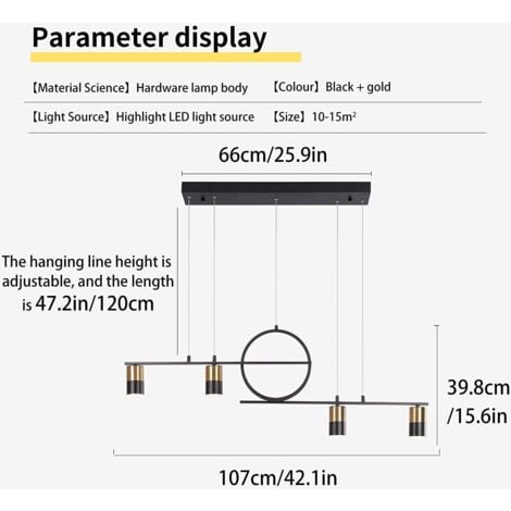 Dimmable LED Pendant Lighting, Creative Linear Pendant Light Fixture, Modern Linear LED Chandelier with Remote, Linear Pendant Hanging Lamp for Kitchen Dining Living Room,40W/Black and Gold
