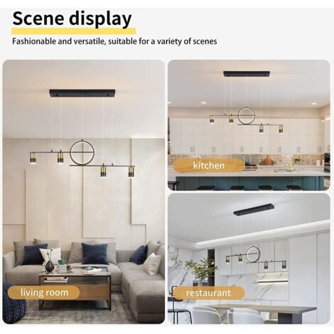 Dimmable LED Pendant Lighting, Creative Linear Pendant Light Fixture, Modern Linear LED Chandelier with Remote, Linear Pendant Hanging Lamp for Kitchen Dining Living Room,40W/Black and Gold
