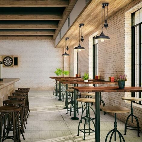 Ganeed Pulley Pendant Light,Adjustable Height Industrial Pulley Lighting,Rustic Ceiling Hanging Light Edison Island Lamp for Farmhouse Dinner Room Kitchen Hallway,Black Socket