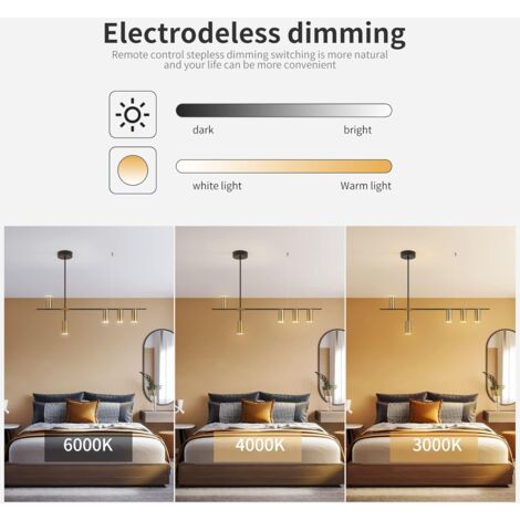 Pendant Light Fixtures, Dimmable Modern LED Chandelier Lighting, Adjustable Linear Hanging Pendant Light for Kitchen Island Dining Room Living Room (Black,Gold 30W)