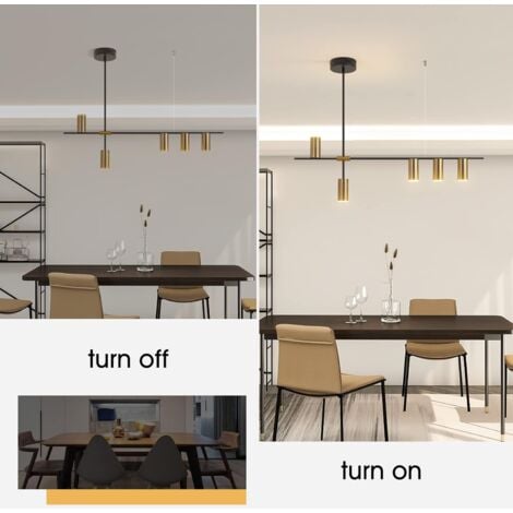 Pendant Light Fixtures, Dimmable Modern LED Chandelier Lighting, Adjustable Linear Hanging Pendant Light for Kitchen Island Dining Room Living Room (Black,Gold 30W)