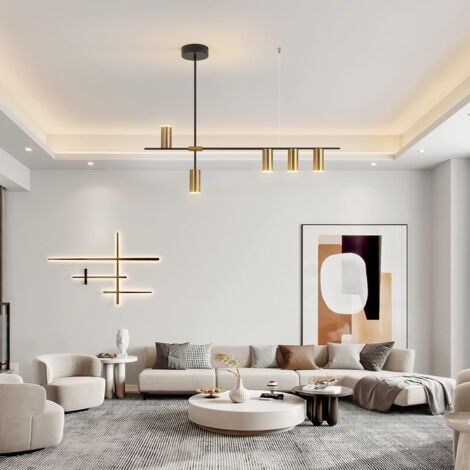 Pendant Light Fixtures, Dimmable Modern LED Chandelier Lighting, Adjustable Linear Hanging Pendant Light for Kitchen Island Dining Room Living Room (Black,Gold 30W)