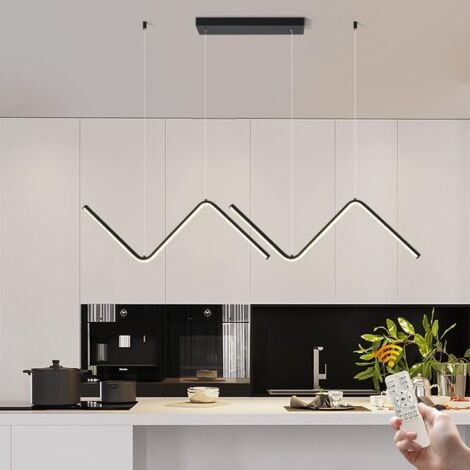 Modern LED Pendant Light, Dimmable Creative LED Chandelier Linear Wave Light Fixture with Remote Control, Adjustable Hanging Pendant Light Fixture for Dining Room Kitchen Island(40W Black)