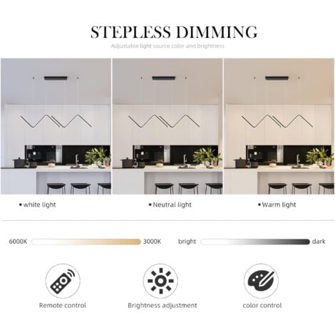 Modern LED Pendant Light, Dimmable Creative LED Chandelier Linear Wave Light Fixture with Remote Control, Adjustable Hanging Pendant Light Fixture for Dining Room Kitchen Island(40W Black)