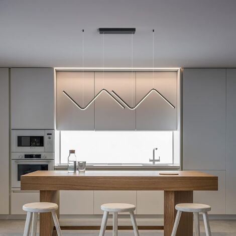 Modern LED Pendant Light, Dimmable Creative LED Chandelier Linear Wave Light Fixture with Remote Control, Adjustable Hanging Pendant Light Fixture for Dining Room Kitchen Island(40W Black)