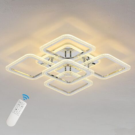 LED Ceiling Light Square, Modern Flush Mount Chandeliers Lighting,Dimmable Bedroom Ceiliing Lamps Nordic Design for Living Room Kitchen, with Remote/Chrome