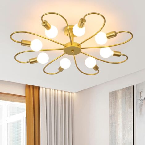 Modern 8-Light Ceiling Light Fixture Industrial Sputnik Ceiling Lamp, E27 Semi Flush Mount Gold Chandeliers Lighting for Living Room Farmhouse Kitchen (Bulb Not Include)