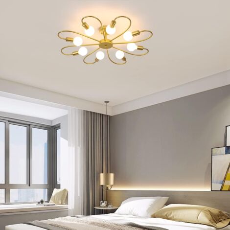 Modern 8-Light Ceiling Light Fixture Industrial Sputnik Ceiling Lamp, E27 Semi Flush Mount Gold Chandeliers Lighting for Living Room Farmhouse Kitchen (Bulb Not Include)