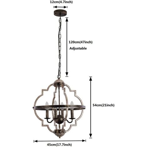 Rustic Farmhouse Chandelier, 4-Lights Adjustable Height Vintage Metal Pendant Lighting, Hanging Light Fixture for Kitchen Entryway Foyer Dining Room Living Room(Bulb not Included)