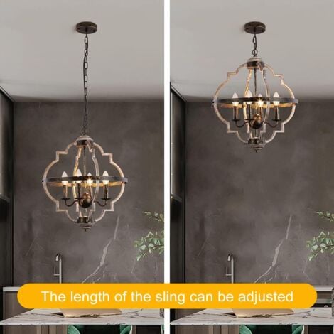 Rustic Farmhouse Chandelier, 4-Lights Adjustable Height Vintage Metal Pendant Lighting, Hanging Light Fixture for Kitchen Entryway Foyer Dining Room Living Room(Bulb not Included)