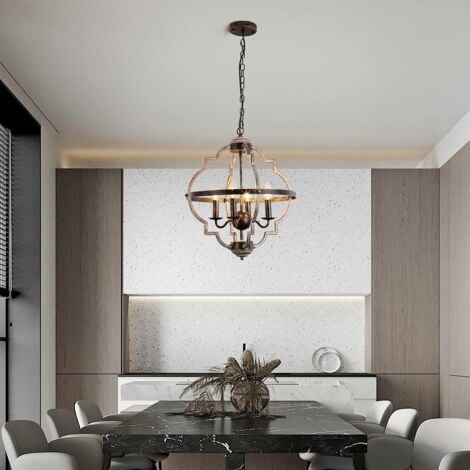 Rustic Farmhouse Chandelier, 4-Lights Adjustable Height Vintage Metal Pendant Lighting, Hanging Light Fixture for Kitchen Entryway Foyer Dining Room Living Room(Bulb not Included)