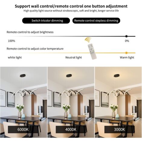 Modern LED Chandeliers Kitchen Light Dimmable Pendant with Adjustable Height and Remote Control Contemporary Pendant Light Fixtures for Dining Room Kitchen Office (Black 40W)