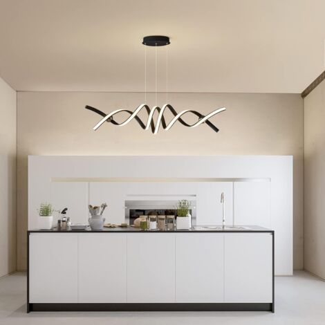 Modern LED Chandeliers Kitchen Light Dimmable Pendant with Adjustable Height and Remote Control Contemporary Pendant Light Fixtures for Dining Room Kitchen Office (Black 40W)