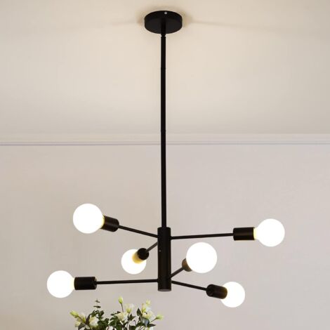 Modern Sputnik Chandelier Light - 6 Light Black Chandelier Mid Century E27 Pendant Lighting Height Adjustable Ceiling Light Fixture for Living Room Kitchen Dining Room Bedroom
