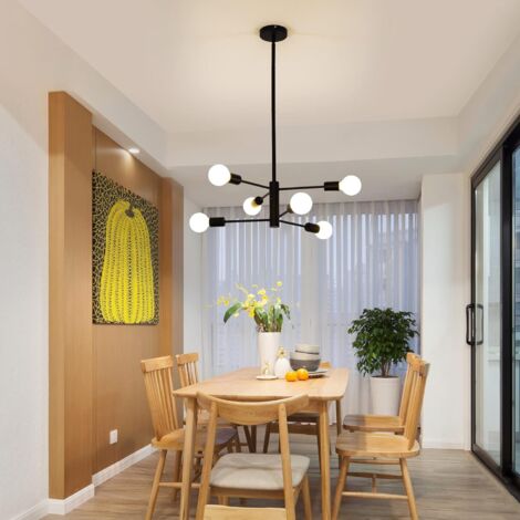Modern Sputnik Chandelier Light - 6 Light Black Chandelier Mid Century E27 Pendant Lighting Height Adjustable Ceiling Light Fixture for Living Room Kitchen Dining Room Bedroom