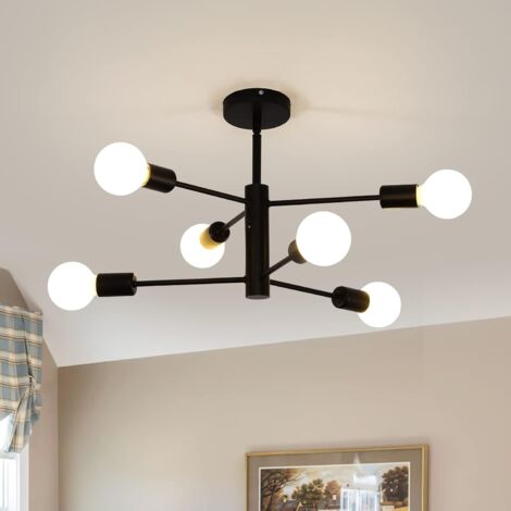 Modern Sputnik Chandelier Light - 6 Light Black Chandelier Mid Century E27 Pendant Lighting Height Adjustable Ceiling Light Fixture for Living Room Kitchen Dining Room Bedroom