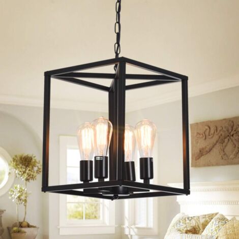 Vintage Lantern Pendant Light, Industrial Metal Cage Foyer Chandeliers Ceiling Lamp, 4-Light Black Hanging Pendant Lighting Fixture for Kitchen Island Farmhouse Hallway, E27 (1/5)