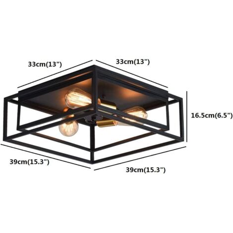 Industrial Ceiling Light 3 Lights Square Semi Flush Mount Ceiling Lamp Metal Ceiling Light for Hallway Entrance Dining Room Bedroom Foyer (Black) E27