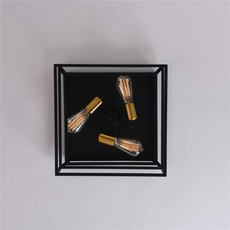 Industrial Ceiling Light 3 Lights Square Semi Flush Mount Ceiling Lamp Metal Ceiling Light for Hallway Entrance Dining Room Bedroom Foyer (Black) E27