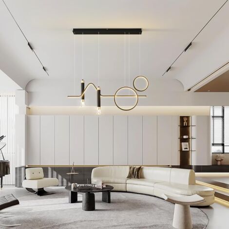 Modern Pendant Lights Linear Wave Pendant Light Dimmable LED Chandelier Pendant Light with Remote Control, Hanging Light Fixture for Kitchen Dining Room Living Room (Black 40W)