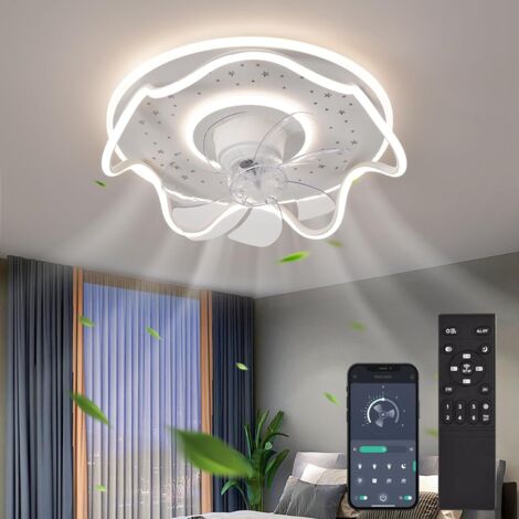 Ganeed Ceiling Fan with Light - Flush Mount Modern Indoor LED Dimmable Low Profile Ceiling Fans with Remote Control,Smart 3 Light Color Change and 6 speeds, White, Diameter: 45 cm