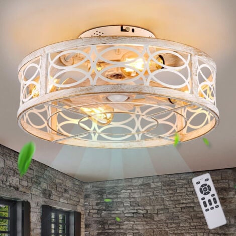 Ganeed 19" Caged Ceiling Fan with Light and Remote, bladeless Ceiling Fan 6 Speed Reversible and Remote Control, Low Profile Ceiling Fan with Lights for Bedroom, Dining Room