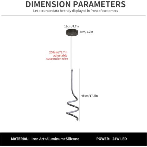Modern Spiral Pendant Light Hanging Lamp Height Adjustable Pendant Light Chandeliers Ceiling Lights for Bedroom Dining Room Living Room Kitchen 45cm/17.7in 2PCS