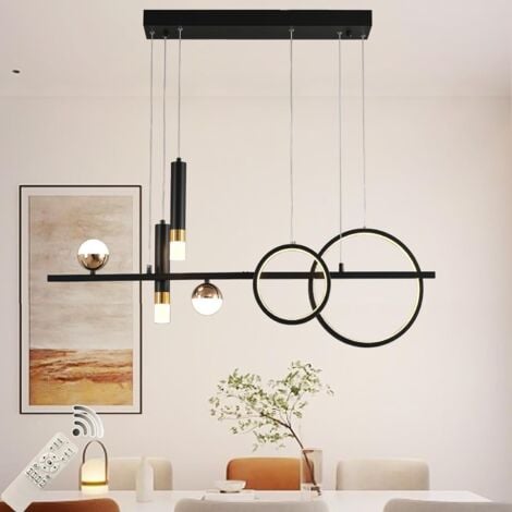 Ganeed Modern LED Pendant Light Dimmable Chandelier with Remote Control Black Pendant Lighting Hanging Light Fixtures for Kitchen, Living Room 39.37 inch