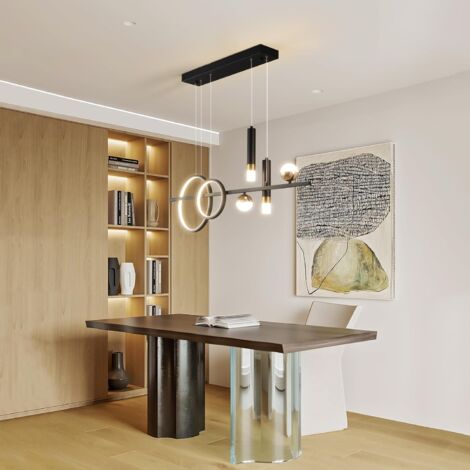 Ganeed Modern LED Pendant Light Dimmable Chandelier with Remote Control Black Pendant Lighting Hanging Light Fixtures for Kitchen, Living Room 39.37 inch