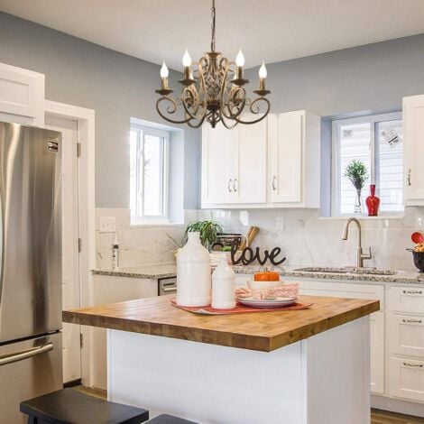 8 Light Farmhouse Kitchen Island Lighting,Rustic Chandelier For Dining