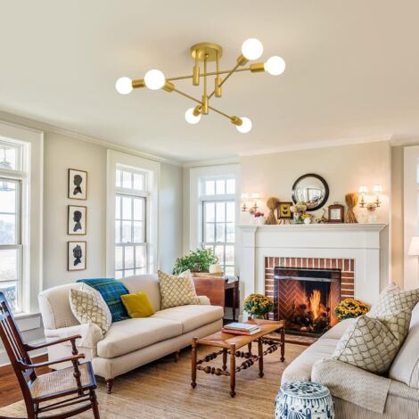 Chandelier Modern Pendant Light 6 Lights Metal Industrial Vintage Bracket Chandelier for Living Room Dining Room Bedroom Foyer, Gold