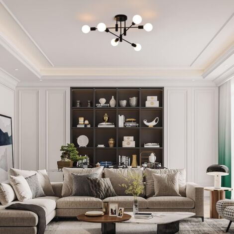 Ganeed Chandelier Modern Pendant Light 6 Lights Metal Industrial Vintage Bracket Chandelier for Living Room Dining Room Bedroom Foyer, Black
