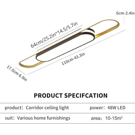 Ceiling Light Modern LED Ceiling Lamp Dimmable Acrylic Ceiling Lighting Fixture with Remote Control for Kitchen Dining Room Cloakroom Hallway(48W/43.3in L)