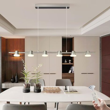 Modern LED Pendant Light, 6-Lights Dimmable Hanging Pendant Light Fixture, Adjustable Height Pendant Lamp Ceiling Chandelier Kitchen Island Light for Dining Room Bar(36W, Chrome)