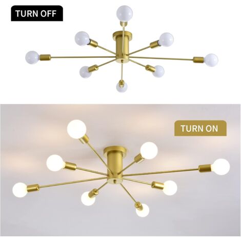 8-Light Sputnik Ceiling Light Modern Semi Flush Mount Ceiling Light Mid Century Gold Chandelier Pendant Lighting for Kitchen Dining Room Bedroom