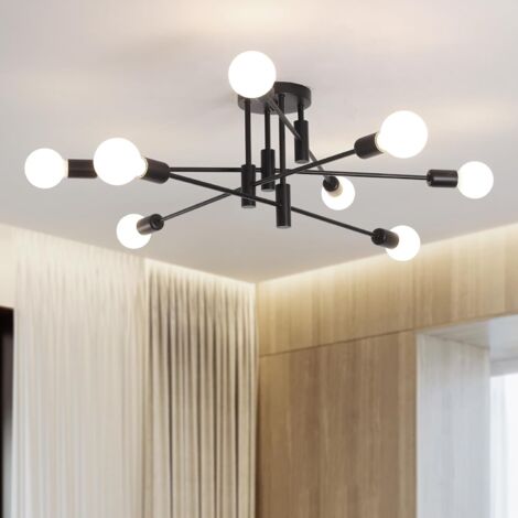 Ganeed 8 Lights Ceiling Light Fixture,Mid Century Semi Flush Mount Ceiling Light, Black and Gold Sputnik Chandelier Industrial Ceiling Lamp for Kitchen Dining Room Bedroom Foyer Entryway Hallway