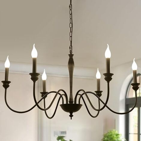 Ganeed Hanging Chandelier 95 cm French Country Rustic Candle Style Light Pendant with Adjustable Chain Black 6 Lights