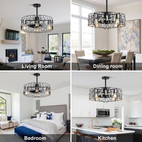 Ganeed Fandelier Ceiling Fan with Lights Crystal Pendant Lamp 50 cm Modern Decor 6 Wind Speeds with Remote Control Black 4 Lights