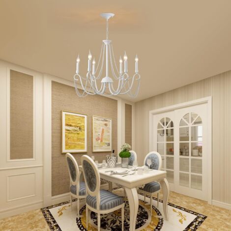 Ganeed Chandelier French Country Retro Hanging Lights Old Fashion Decor for Indoor Room White 6 Ligths
