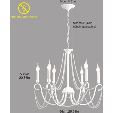 Ganeed Chandelier French Country Retro Hanging Lights Old Fashion Decor for Indoor Room White 6 Ligths