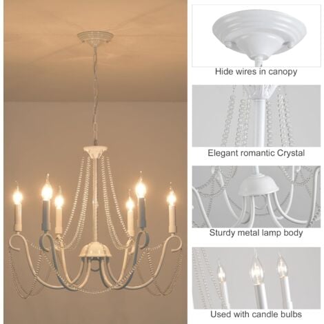 Ganeed Chandelier French Country Retro Hanging Lights Old Fashion Decor for Indoor Room White 6 Ligths