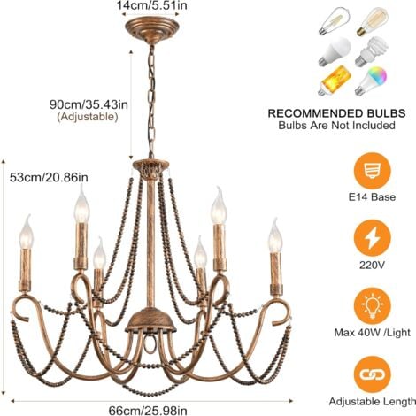 Ganeed Ceiling Light Vintage French Classic Hanging Chandelier Wrought Iron Light Fitting Bronze 6 Lights