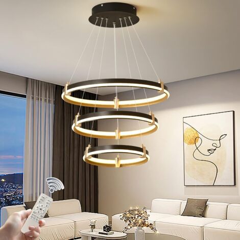 Modern LED Chandelier, 90W Dimmable Modern LED Black Pendant Light, 3-Ring Acrylic Hanging Chandelier Lighting Fixture for Kitchen Island Dining Living Room Bedroom Foyer (Dia: 20+16+12 inch) (1/5)