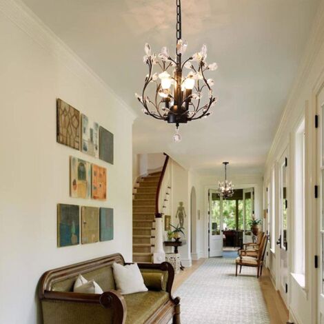 Ganeed Vintage K9 Clear Crystal Chandeliers,Ceiling Lighting,Pendant Lighting Flush Mounted Fixture with 3 Light for Living Room Dinning Room Restaurant Porch hallway (Black)