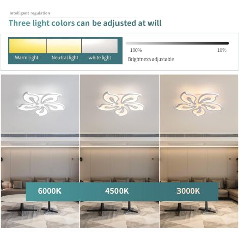 55W Flush Mount Ceiling Light, Modern Dimmable LED Chandelier, Acrylic White Ceiling Lighting Fixture with Remote Control for Living Room, Bedroom, Dining Room