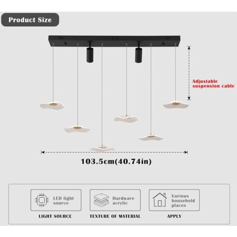 Modern Pendant Lighting, Dimmable LED Modern Chandelier Kitchen Island Light Fixture with Spotlights, Adjustable Hanging Pendant Light for Dining Living Room Hallway, 34W 6-Leaf-Light
