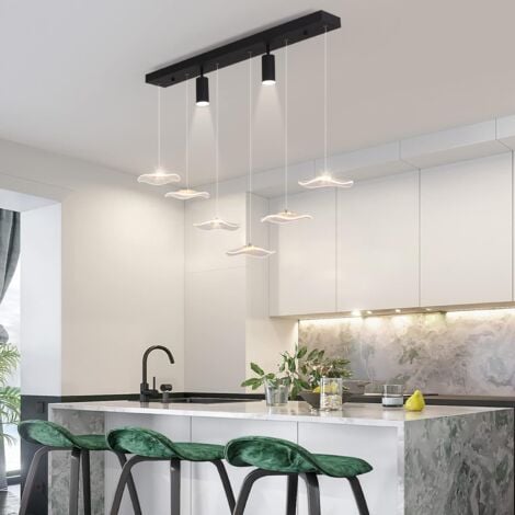 Modern Pendant Lighting, Dimmable LED Modern Chandelier Kitchen Island Light Fixture with Spotlights, Adjustable Hanging Pendant Light for Dining Living Room Hallway, 34W 6-Leaf-Light