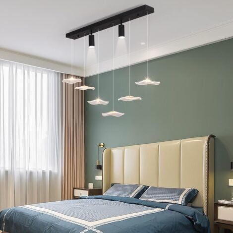 Modern Pendant Lighting, Dimmable LED Modern Chandelier Kitchen Island Light Fixture with Spotlights, Adjustable Hanging Pendant Light for Dining Living Room Hallway, 34W 6-Leaf-Light