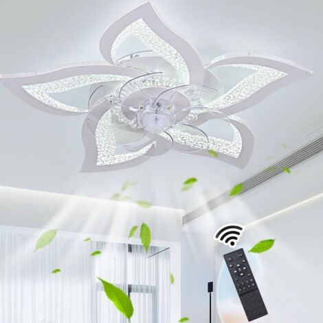 Ganeed White Ceiling Fans with Light Dimmable LED Ceiling Light with Fans 6 Adjustable Wind Speed Flower Shape Acrylic Ceiling Fans for Living Room Bedroom Kitchen (Diameter 24.6in)